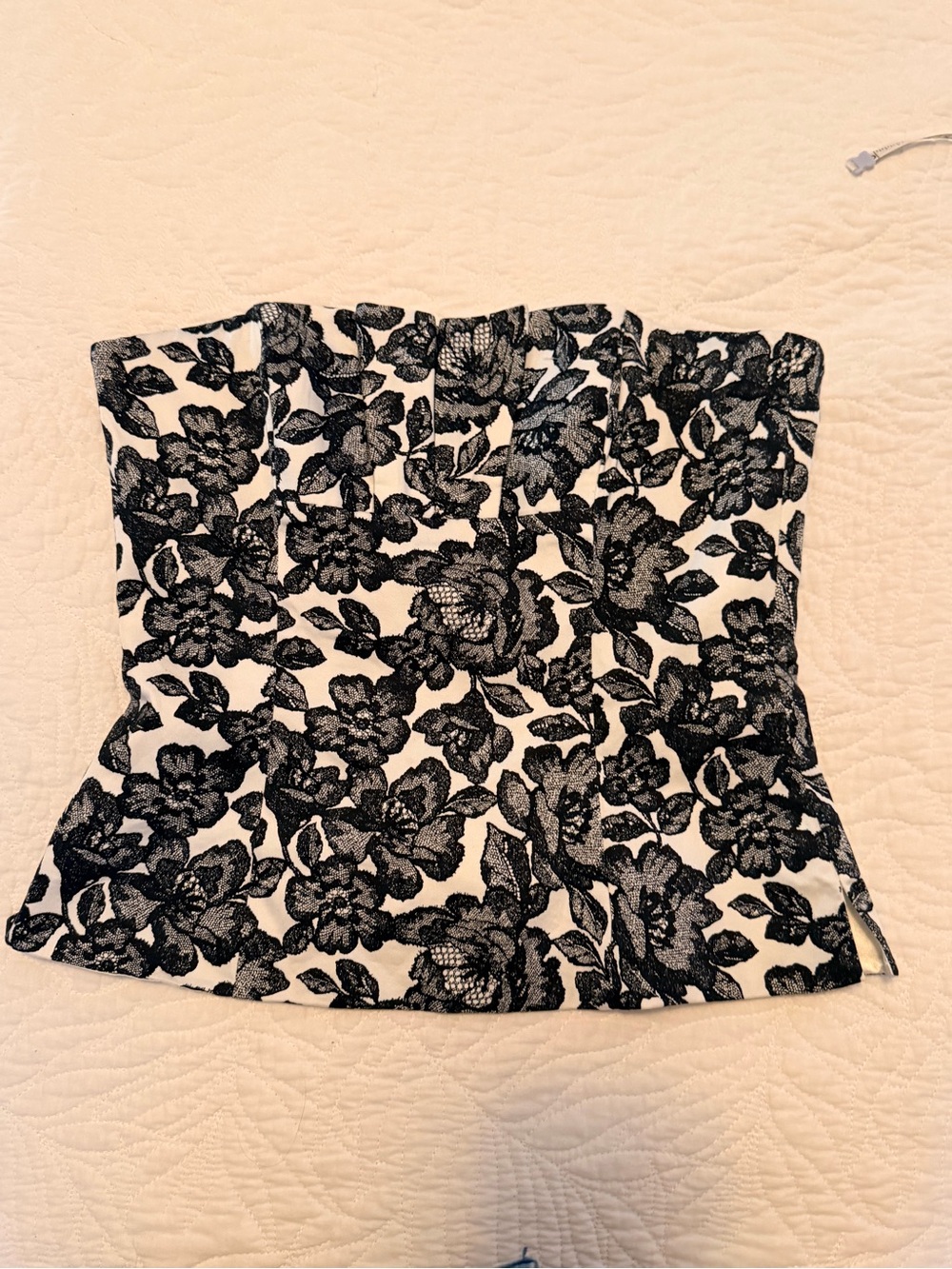 White House Black Market Black Lace Floral Strapless Bustier Corset Top
